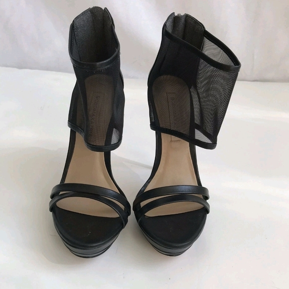 BCBG Max Azria Ferned Sandals Heel Leather Mesh Black Shoe Sandal 6.5 /36.5 - Picture 3 of 11